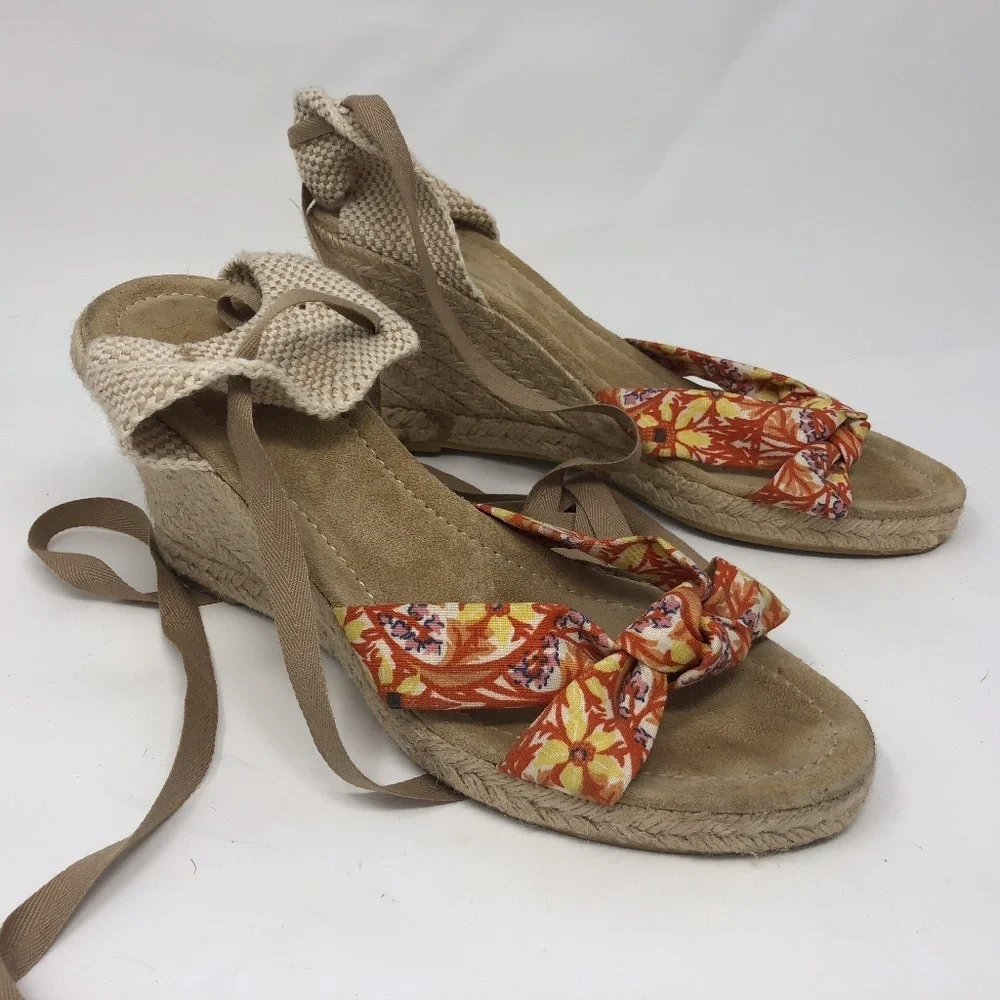 J. Crew Orange Floral Espadradilles Wedges 10